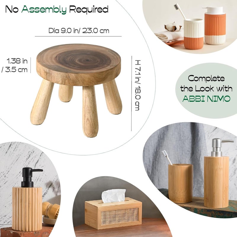 ABBI NIMO 7 Inch Short Solid Wood Step Stool, Natural Growth Ring Wood Stool for Adults, Kids and Toddlers, Simple Minimalist Riser for Plants and Home Décor - Image 3